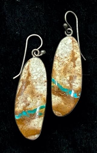 Vtg Navajo Mike Smith Sterling Silver White Turquoise Earrings Signed 2 " F02