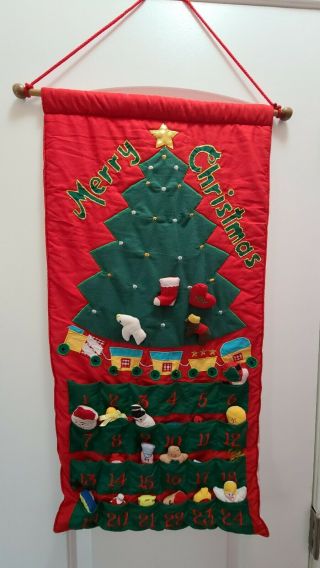 Large 29 " Vintage Christmas Fabric Advent Calendar W/ Minifigures