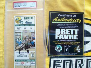 Packers Brett Favre Signed Full Ticket 200th Start Psa /dna Nm - Rare