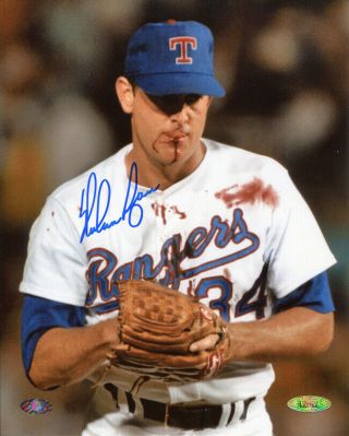 Nolan Ryan Signed Autographed Texas Rangers Bloody Lip 8x10 Photo Tristar
