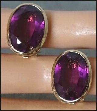 Signed Vintage Christian Dior 1/2 " X 3/4 " Amethyst Clip Back Oval Earrings