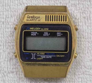Vintage Armitron Gold Tone Lcd Alarm Melody Watch 40 - 6206 Parts Repair
