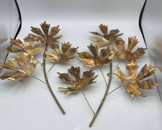 Vintage Mid Century Copper Maple Leaf Leaves Metal Wall Hangings Art Decor Pair