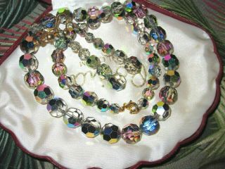 Lovely Vintage Set Of Sparkly Aurora Borealis Necklace And Earrings