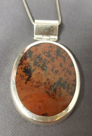 Vintage Signed Ati Mexico 925 Sterling Silver Pendant Necklace Jasper