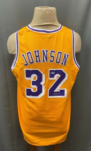 Magic Johnson 32 Signed Lakers Jersey Autographed Sz Xl Bas Witnessed Hof