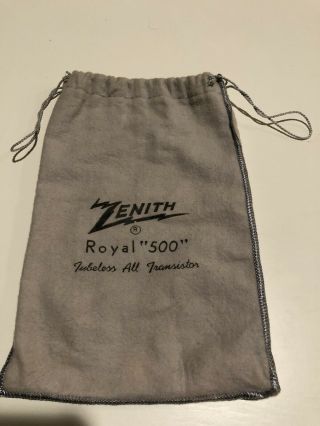 Vintage Zenith Royal 500 Storage Cloth Bag For Transistor Radio