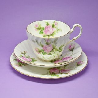 Foley E Brain Trio,  Tea Cup,  Saucer,  Plate,  Pink Roses Vintage,  England