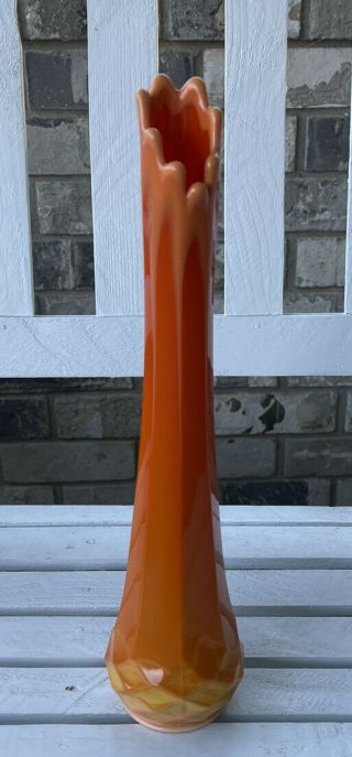 Stunning Mid Century Vintage Orange Slag Swung Vase 14”
