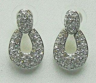 Vintage Signed Swarovski Clear Crystal Rhinestone Drop Pierced Earrings