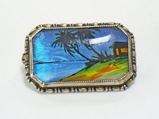 Lovely Vintage Thomas Mott Sterling Silver Butterfly Wing Palm Trees Brooch/pin