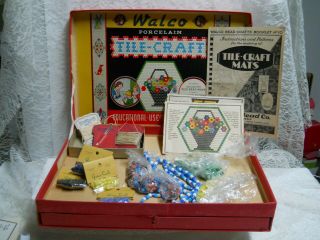Vintage Walco Porcelain Tile Beads Kit Beads Patterns Cord Instructions Orig Box