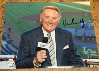 Vin Scully Hand Signed Autographed Los Angeles Dodgers 8x10 Photo Auto
