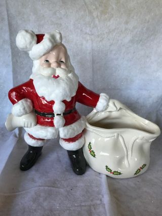 Vintage 1981 Hand Painted Ceramic Santa Christmas Card Holder Candy Dish Holiday
