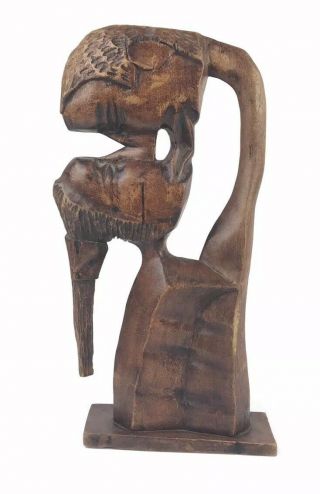 Vtg African Handmade Wood Carving Couple In Love Kissing Folk Art Wooden Statue
