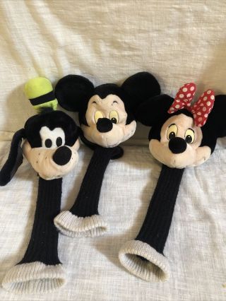 Vtg Disneyland Disney World Plush Goofy Mickey Minnie Golf Club Head Cover As - Is
