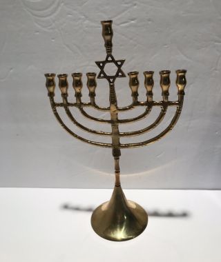 Vintage Brass Menorah Hanukkah Branch 9 Candle Holder Candelabra 11”h X 7”w Euc