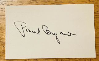 Paul Bear Bryant Signed Autographed 3x5 Card Full Jsa Letter Alabama 3