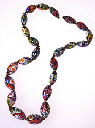 Vintage Venetian Murano Millefiori Graduated Art Glass Bead Necklace