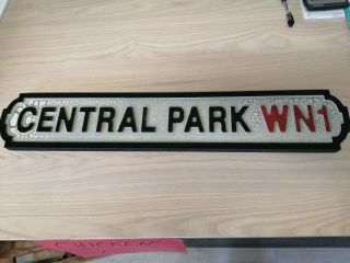 Central Park Wn1.  Wigan Warriors.  Street Styled Road Sign.  Vintage Effect.