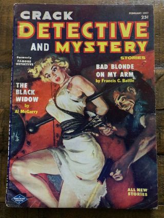Crack Detective & Mystery Stories Feb 1957 Bondage Painted Cover