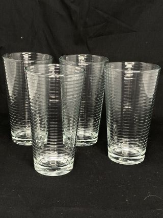 Vintage Pasabahce Drinking Glass Tumblers 16 Oz.  Horizontal Block Optic Set Of 4