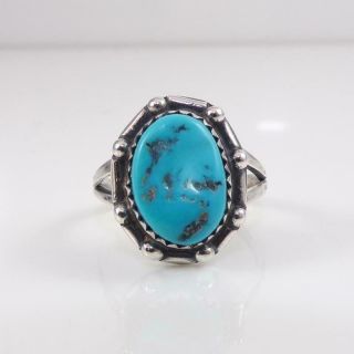 Vtg Native American Sterling Silver Blue Turquoise Oval Ring Size 8 Lfk4