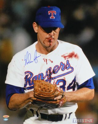 Nolan Ryan Signed Autographed Texas Rangers Bloody Lip 16x20 Photo Tristar