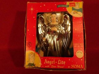 Vintage 1950s Christmas Noma Light Up Angel Tree Topper Lucite Halo