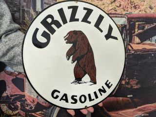 Vintage Old Heavy Grizzly Bear Gasoline Porcelain Gas Station Metal Sign Bear