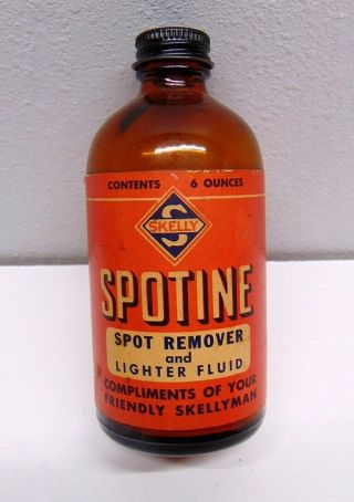 Vintage Skelly Oil Co.  Spotine Lighter Fluid & Spot Remover 6 Oz.  Glass Bottle
