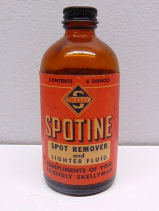 Vintage Skelly Oil Co.  Spotine Lighter Fluid & Spot Remover 6 Oz.  Glass Bottle 2