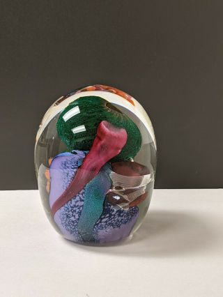 Vintage Hand Blown Studio Art Glass Paperweight 4 1/2 " Colorful Design
