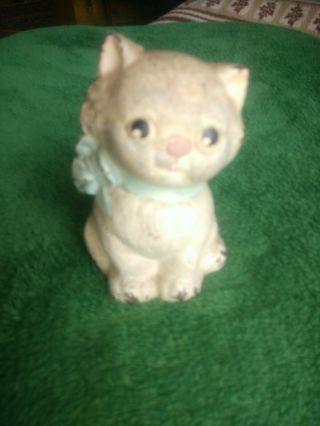 Vintage Hubley Cast Iron Still Bank Cat W/baby Blue Bow Ca 1930s - 1940s Made Usa