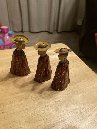 3 Vintage Tin Litho Toy Game Replacement Figures Cowboys Checkered Coats