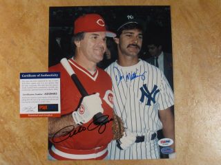 Pete Rose Don Mattingly Dual Signed Autographed 8x10 Photo Reds Yankees Psa/dna