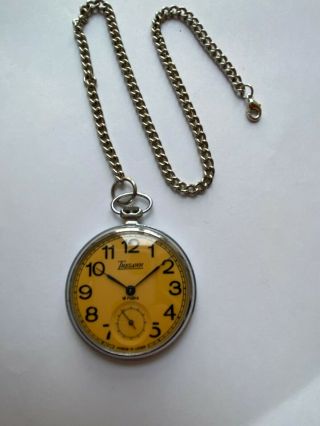 Rare Vintage Soviet Pocket Watch Molnija 3602 18 Jewels Rrr Ussr Openface Chain