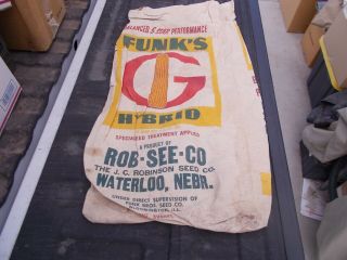 Vintage Rob See Co Funks G Hybrid Cloth Seed Corn Bag Soiled Stained 16 " By 28 "