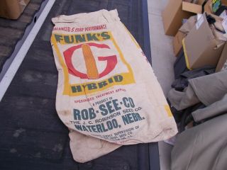 Vintage ROB SEE CO Funks G Hybrid Cloth Seed Corn Bag Soiled stained 16 