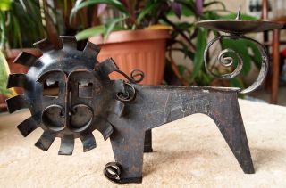 Vintage Soviet Russian Metal Candleholder From Ussr In The Shape Of Lion C.  1974