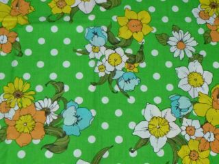 Vtg Springmaid Wondercale Flower Power Mod Twin Flat Sheet Daffodils Dots Crisp