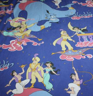 Vintage Disney Cti Aladdin Genie Flat Bed Sheet Fabric Made In France Twin Bed