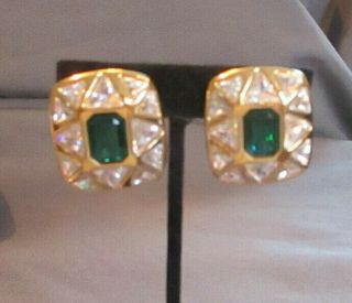 Earrings By Swarovski (s.  A.  L. ) Vintage Green And Clear Vintage Rectangle