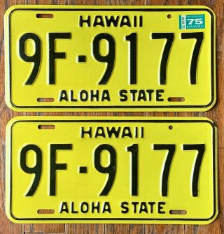 Vintage Pair 1975 75 Hawaii Hi License Plates Honolulu 9f 9177 “aloha State”