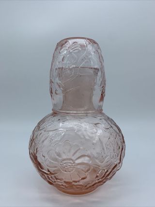 Vintage Pink Depression Glass Tumble Up Bedside Water Carafe Tumbler Set 7 - 1/2”