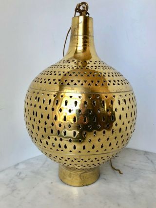 Vintage Moroccan Pierced Brass Hanging Lamp Modern Accent Or Groovy 60 