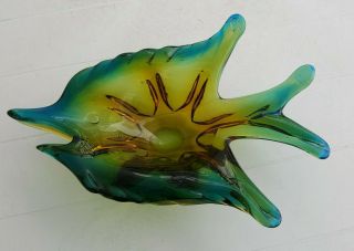 Vintage Murano Blue Green Yellow Glass Fish Bowl Dish Aqua Art Deco