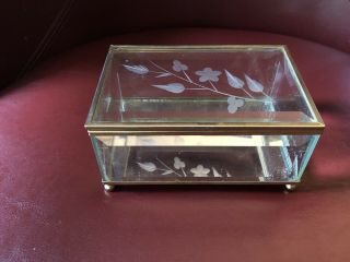 Vintage Brass Framed Trinket/jewelry Box - Etched/beveled Glass,  Mirrored - Ex Shape