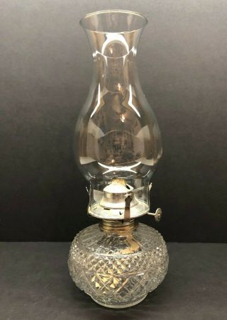 Vintage 1985 Lamplight Farms Clear Glass Diamond Point Oil Lamp Made In Austria