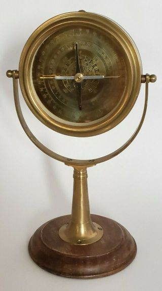 Vintage Brass Nautical Gimbal Compass 9 - 1/2 " Binnacle Compass Wood Base,  Otao